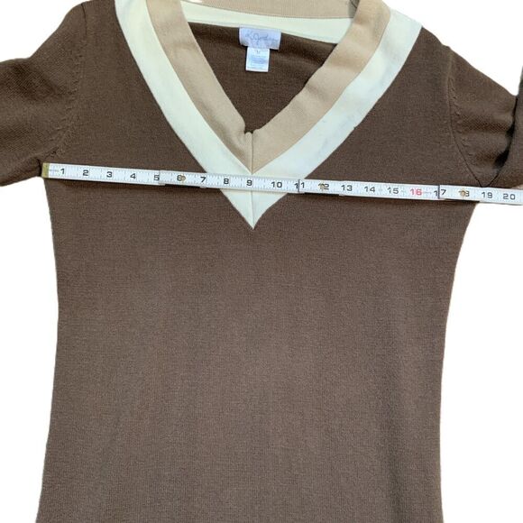 K. Jordan Brown Cream V Neck Long Sleeve Sweater Dress Size Medium - Picture 7 of 12